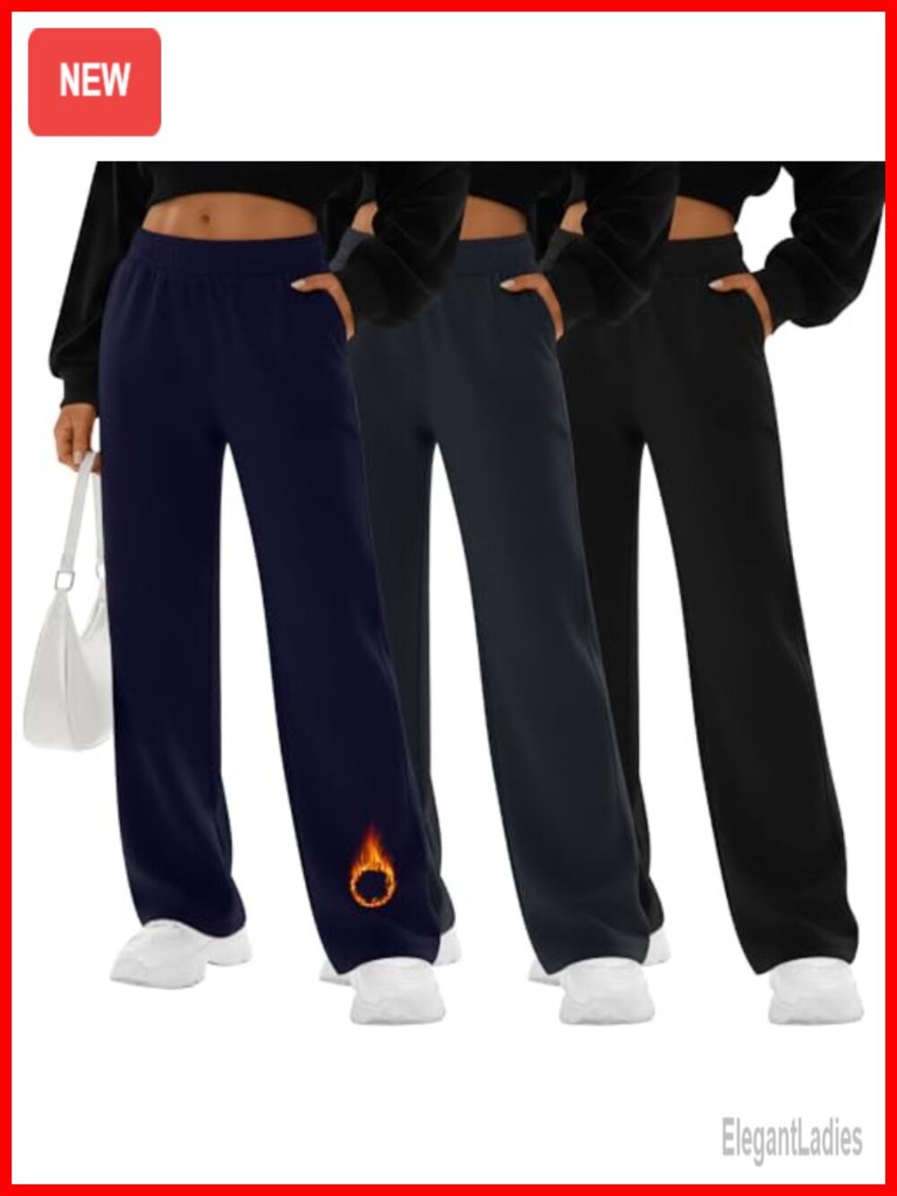Fleece Sweatpants Wide Leg Baggy High Rise Yoga Lounge Pants 3 Pack